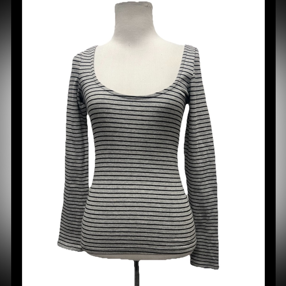 Monki ASOS Long Sleeve Striped Scoop Back Top